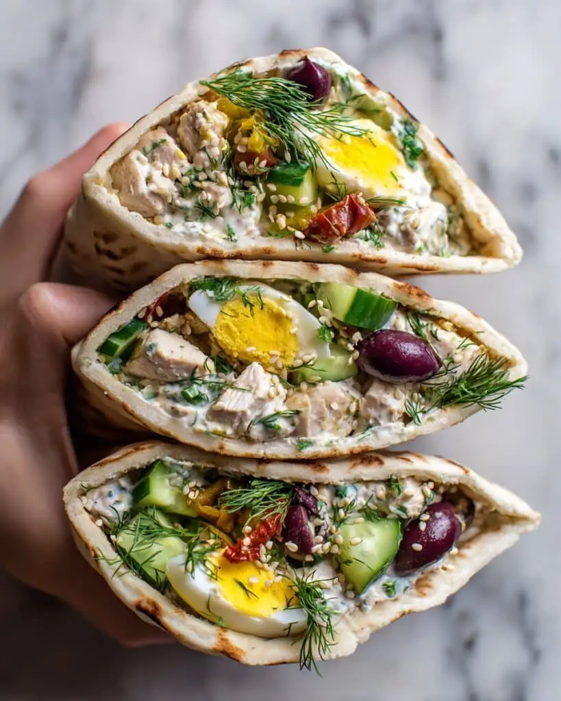 Loaded Mediterranean Chicken Salad Pitas Recipe