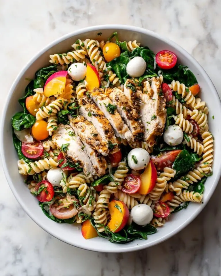 30-Minute Chicken Pasta Salad with Spinach and Peaches Recipe