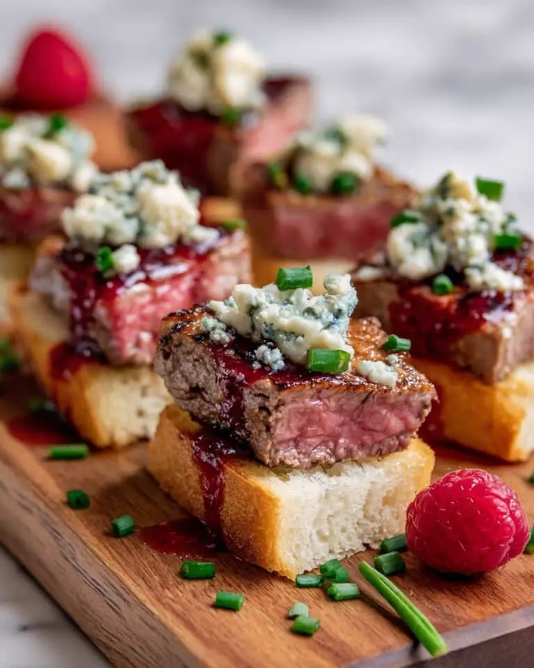 Steak Bites Crostini with Blue Cheese & Raspberry Balsamic Sauce Recipe