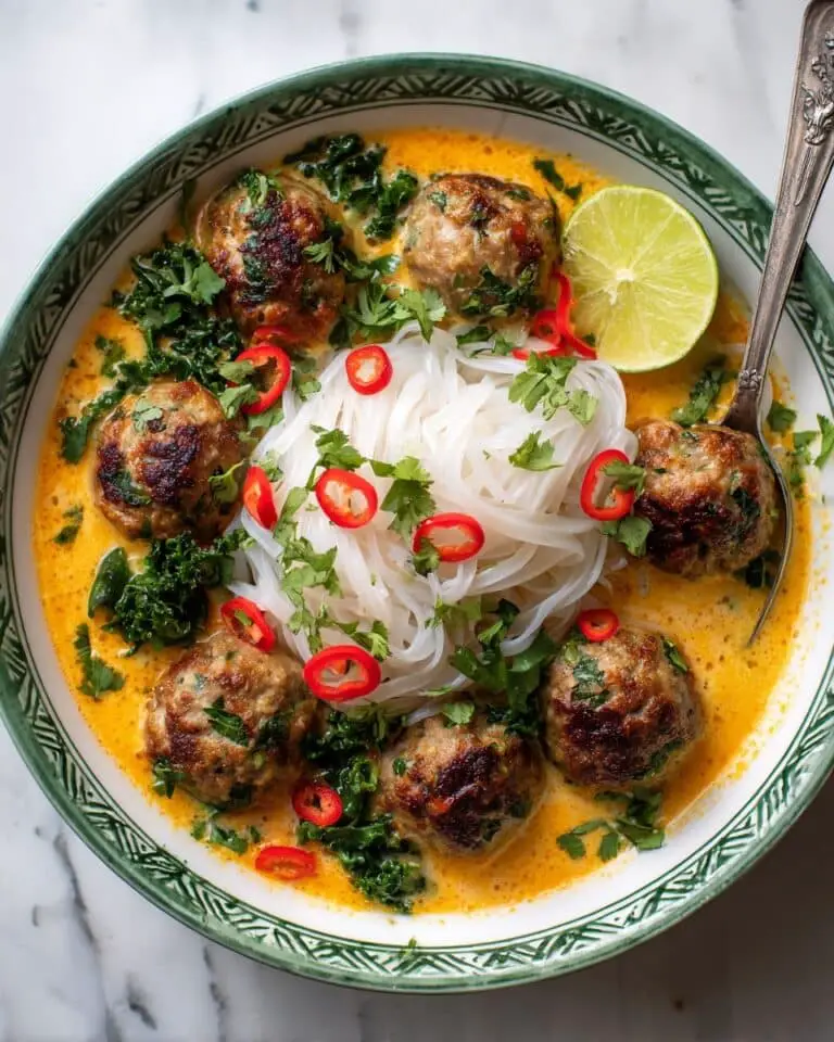 Creamy Thai Coconut Chicken Meatball Noodle Soup Recipe